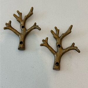 Antique Brass Branch Wall Hooks - Set of 2